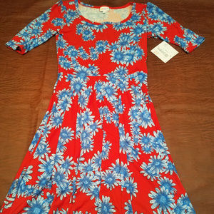 Red Dress with Blue Flowers-NEW